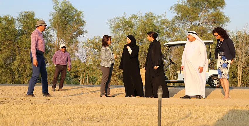 H.E. Mariam Almheiri and H.E. Sarah Al Amiri toured ICBA’s research facilities accompanied by Professor Abdulrahman Sultan Alsharhan, Chairman of ICBA’s Board of Directors, Dr. Ismahane Elouafi, ICBA’s Director General, and Ms. Seta Tutundjian, Director of Partnerships and Knowledge Management Division.