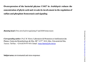 Over-expression of the bacterial phytase US417 in Arabidopsis reduces the concentration of phytic acid and reveals its involvement in the regulation of sulfate and phosphate homeostasis and signaling